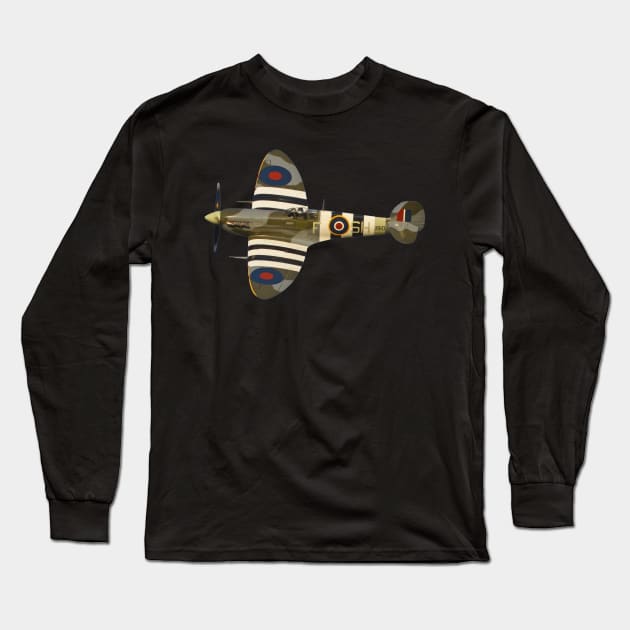 Spitfire ww2 RAF Fighter Aircraft Plane Airplane Supermarine British Long Sleeve T-Shirt by BeesTeez